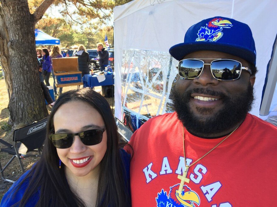 CJ McTizic and his wife, Raquel, were among the fans tailgating in the parking lots before the KU-Kansas State game. 