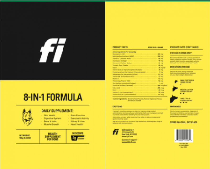 Package image of dog supplement being recalled for possible Salmonella contamination.