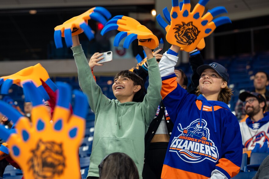 The Providence Bruins vs the Bridgeport Islanders’ home opener on October 11, 2025. (Jonathan McNicol/Connecticut Public)