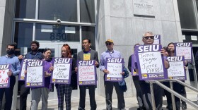 More than a dozen courtroom staff rallied outside of SF's Hall of Justice on Wednesday afternoon