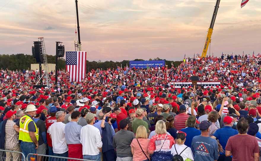 Thousands of people await the arrival of President Donald Trump in Gastonia on Wednesday evening.