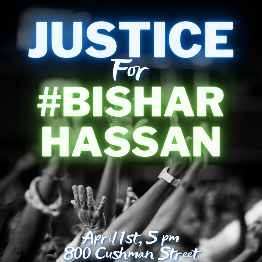 A poster being circulated by Fairbanks organizers of a Friday rally for the family of Bishar Hassan,