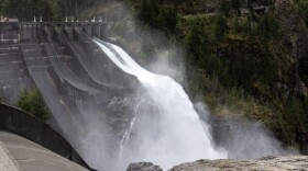 Water rushing through a dam.