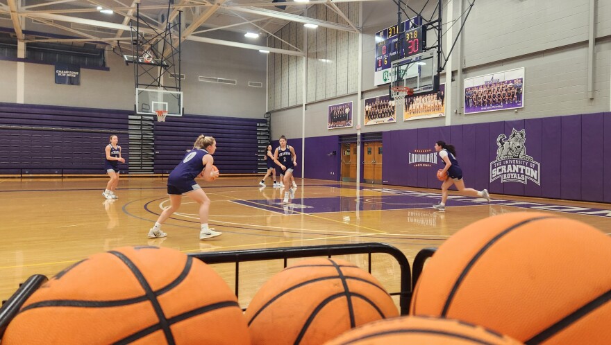 The University of Scranton women's basketball team practices Tuesday night.