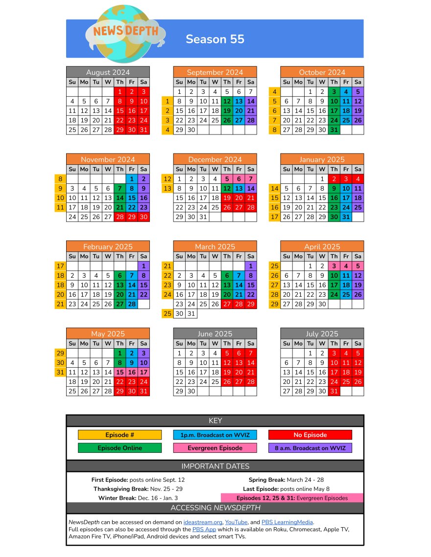NewsDepth Season 55 Calendar