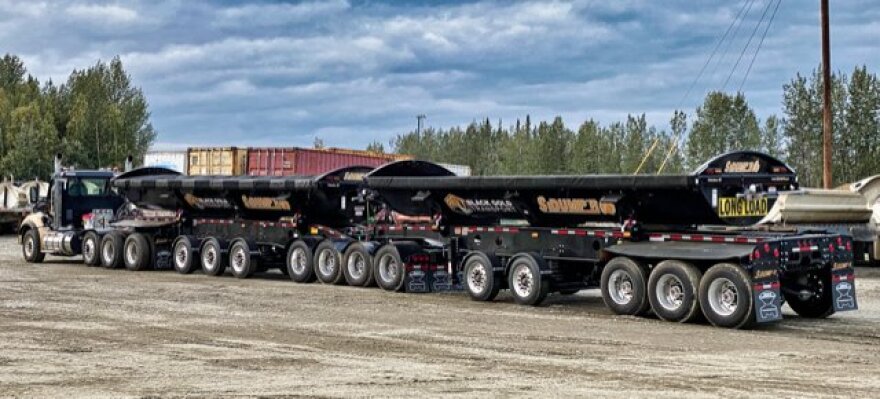 One of the 95-foot Kinross truck and trailer combinations