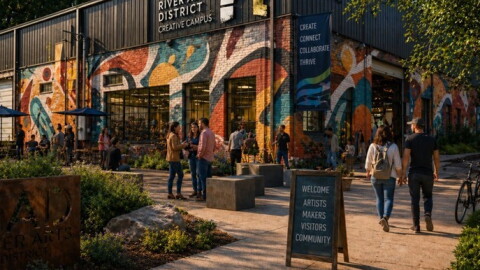 A rendering of the planned RAD Creative Campus in Asheville's River Arts District.