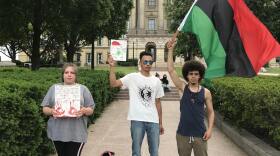 Haley Pate, Biron Butler and Korde Gardener protesting