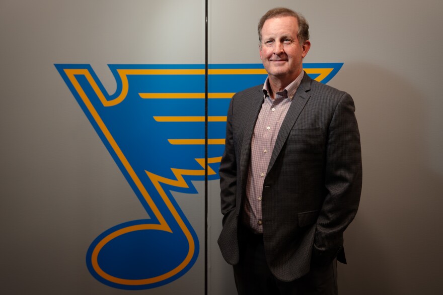 Steve Chapman, the St. Louis Blues Chief Revenue and Marketing Officer, at the Enterprise Center on Monday, Nov. 17, 2025, in downtown St. Louis.