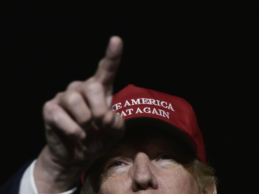 Donald Trump addresses a campaign rally in Moon Township, Pa., Sunday in Allegheny County near Pittsburgh.