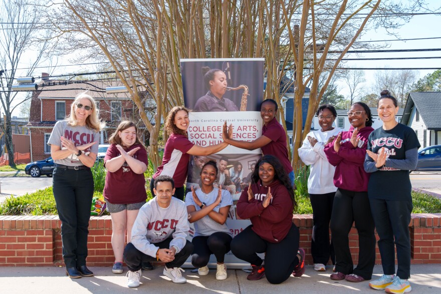 Professor Rachelle Gold (far right) poses with CLEOPATRA archive students and faculty. The oral history archive is the first of its kind at NC Central University and contains the stories of alumane from the past 60 years.