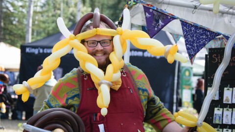 Bill Torgerson pictured in a costume he made for the Viking-themed Heathen Days and Pagan Nights festival in Salcha on Aug. 30, 2025.