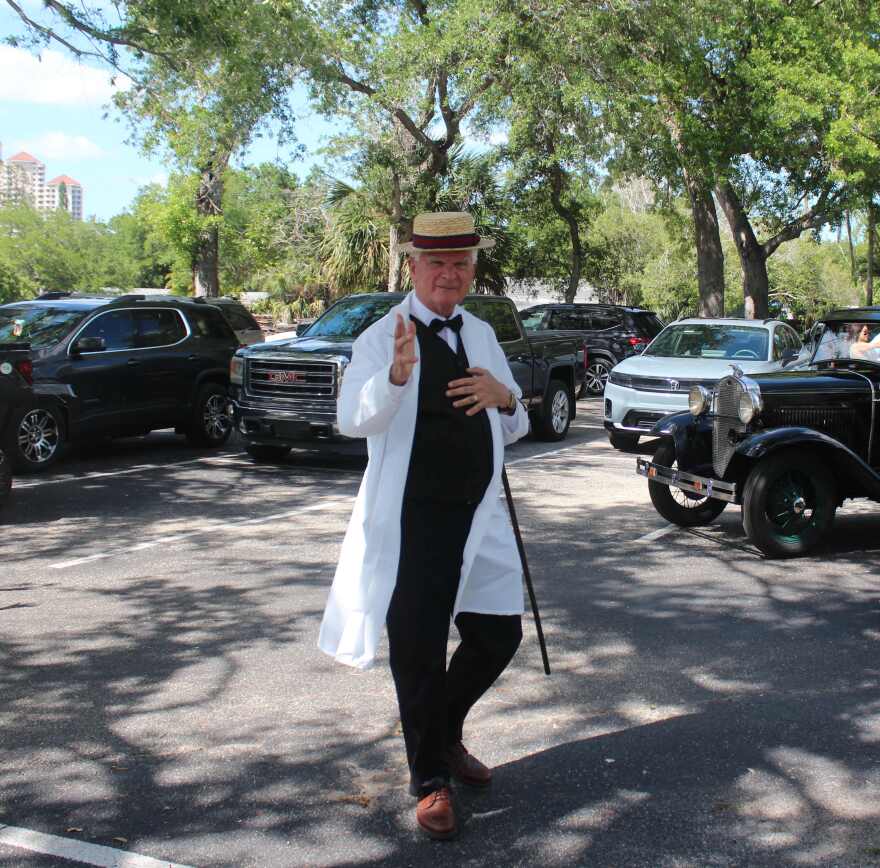 Eric Rolland, who portrays Thomas A. Edison for the Edison Ford Winter Estates, was part of Sunday's parade celebrating the 100th anniversary of Rachel at the Well.