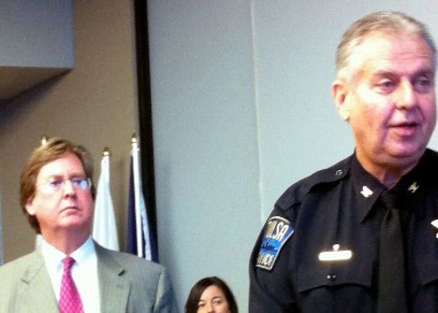 Mayor Bartlett stands behind Tulsa's new Police Chief, Chuck Jordan.