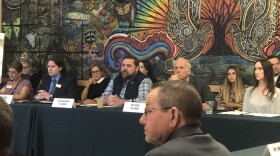 Sen. Bob Ballinger (R-Berryville) and Rep. Rick Beck (R-Center Ridge), co-chairs of the Arkansas Legislature's Joint Committee on Energy, listen at a committee meeting at Audubon Arkansas in Little Rock on Monday.