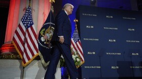 President Donald Trump arrives to speak during an AI summit at the Andrew W. Mellon Auditorium, Wednesday, July 23, 2025, in Washington. (AP Photo/Julia Demaree Nikhinson)