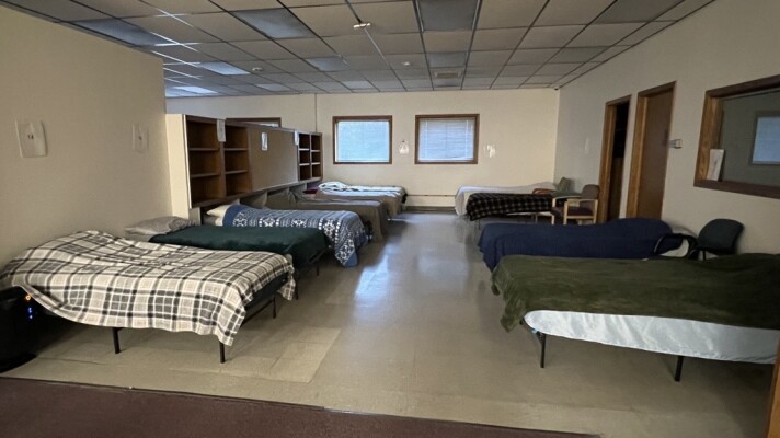 Beds are made and ready to be used by guests at the Bridge on 7th overnight shelter in late April 2025 in south Brainerd. The shelter offers a
