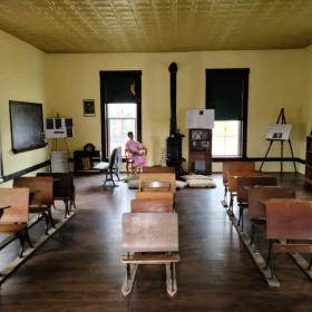 The restored interior represents different eras in Lincoln School’s 75-year history.