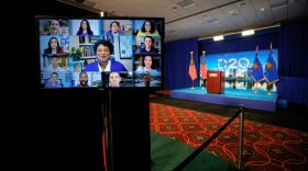 Democratic elected officials address of the 2020 Democratic National Convention together by video feed during the second day of the Democratic National Convention, being held virtually amid the novel coronavirus pandemic, at its hosting site in Milwaukee, Wisconsin.