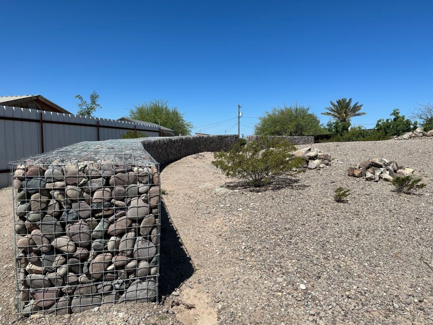 A view of protective structures being built at the Cementerio del Barrio de los Lipanes in Presidio, Texas.