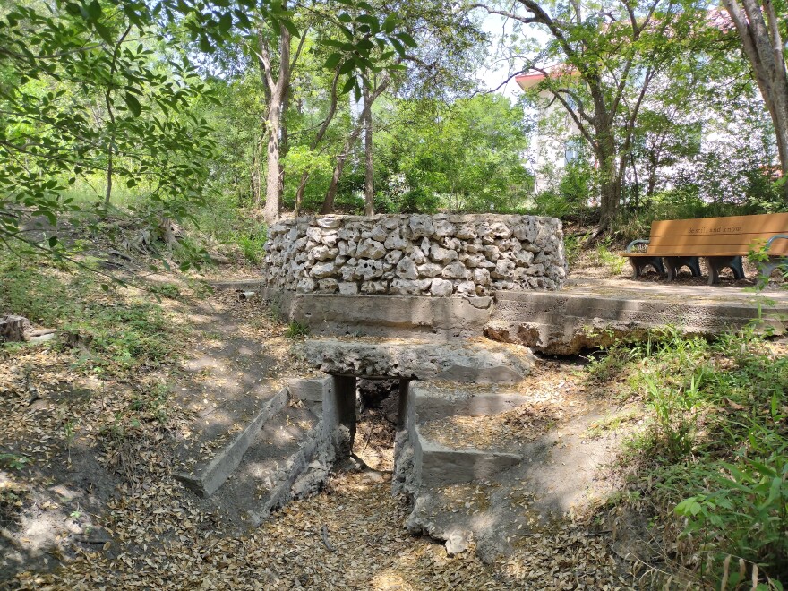 The Blue Hole is the most prominent of the springs that make up San Antonio Springs, which are part of the Headwaters Sanctuary on the campus of Incarnate Word. Now, it only runs during wet periods (like last year), but the historical record talks about its pressure being so strong that it shot up into the air.