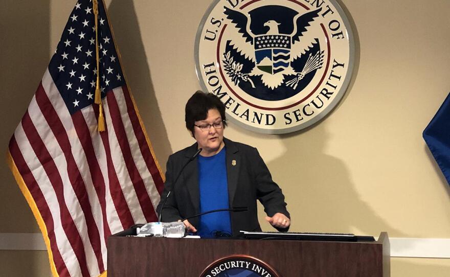  Katrina Berger, Homeland Security Investigations Special Agent in Charge, during a press conference in Irving on Wednesday.