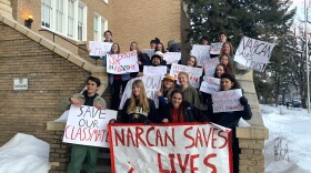 High School students and community members rally at the 9-R Board meeting on Tuesday, January 24. Ilias Stritikus led the rally.