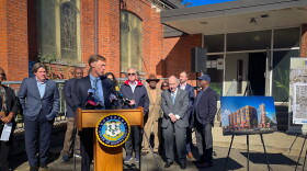 Mayor Justin Elicker speaks during announcing St. Luke’s Development Corporation will construct a 55-unit apartment building constructed next to St. Luke’s Episcopal Church in New Haven