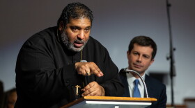 Rev. William Barber is a minister at Greenleaf Christian Church in Goldsboro. In this photo from 2019, he delivers a message while then-presidential candidate Pete Buttigieg listens.