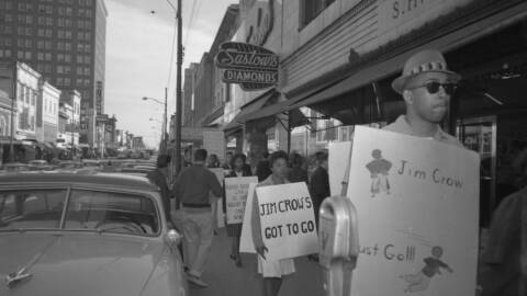 Bennett College students protest in downtown Greensboro in 1960.