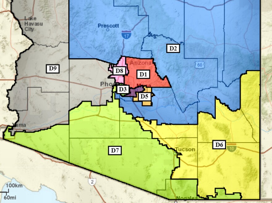 A map of Arizona's congressional districts.