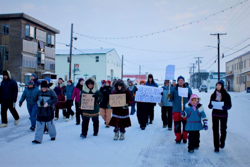 In Nome, a group of 40 people marched down Front Street. (Photo: Gabe Colombo, KNOM)