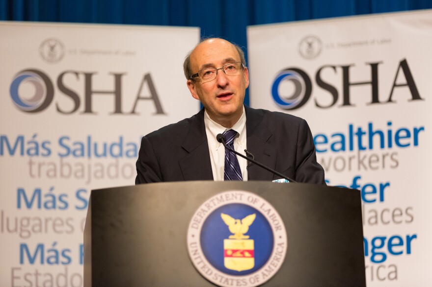 OSHA's David Michaels — shown here at an event in April 2014 — acknowledges that more needs to be done to prevent nursing injuries, but he says his agency is using "moral suasion" instead of regulations to do it.