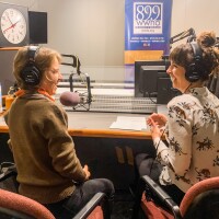 Jenna Sherry (left) and Rebecca Crenshaw (right) chat about New Orleans Public Radio and Birdfoot Festival
