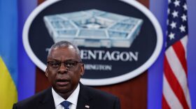 U.S. Secretary of Defense Lloyd Austin speaks during a virtual Ukraine Defense Contact Group (UDCG) meeting at the Pentagon in Arlington, Virginia.