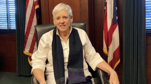 FILE - Ohio Chief Justice Maureen O'Connor is pictured in her chambers at the Ohio Supreme Court in Columbus, Ohio, on Thursday, Dec. 15, 2022. (AP Photo/Julie Carr Smyth, File)