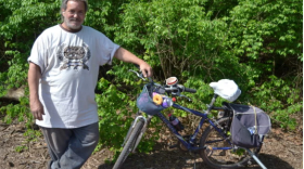 James Antonio, 61, is a homeless resident living in the Borough of Pottstown standing next to his bike.