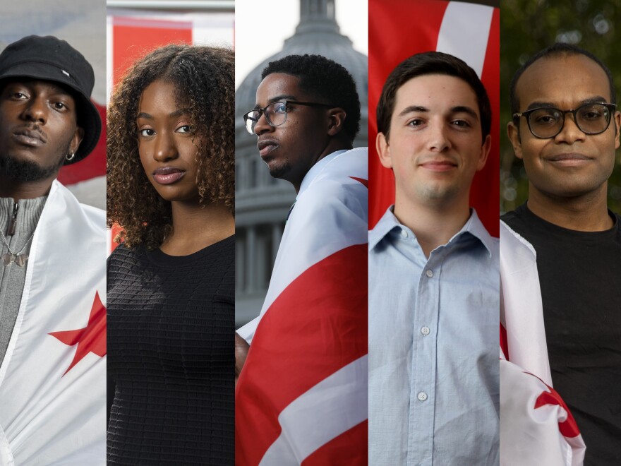 Leaders of the new generation of D.C.'s statehood movement: Ty Hobson-Powell, 25; Demi Stratmon, 22; Jamal Holtz, 22; Noah Wills, 24; and Jamari O'Neal, 21.