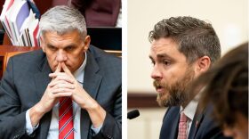Utah Republican Party delegates will choose between former state lawmaker Phil Lyman, left, and incumbent Chair Rob Axson, right, to lead the party during their state organizing convention.