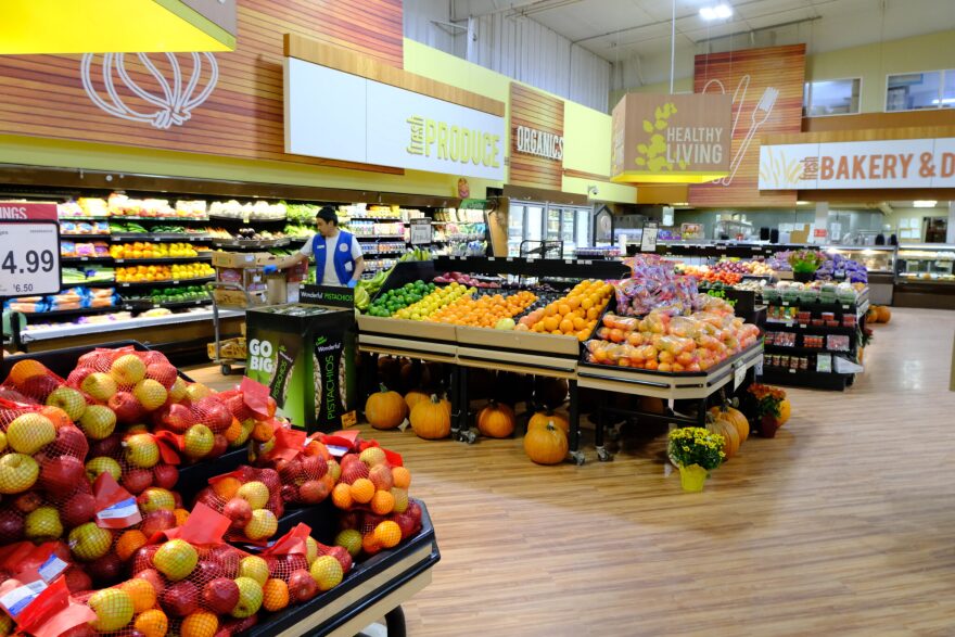 Fresh produce is seen at the Alaska Commercial Company grocery store in Bethel on Oct. 15, 2025.