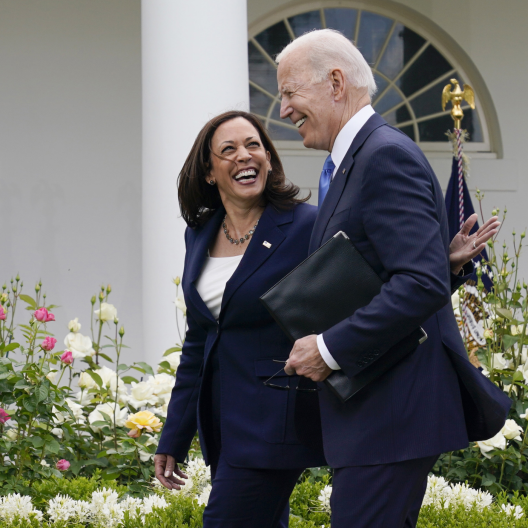 President Joe Biden, right, walks with Vice President Kamala Harris on May 13, 2021, in Washington. President Joe Biden dropped out of the 2024 race for the White House on Sunday, July 21, ending his bid for reelection following a debate with Donald Trump that raised doubts about his fitness for office just four months before the election.