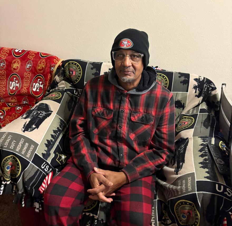 Yonas Paulos sits in his apartment in Kingsburg. Photo taken by Israel Cardona Hernández.
