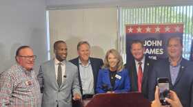 Republican leaders, including gubernatorial candidate John James, second from left, gather in Kent County for an event meant galvanize support behind the party's primary winners ahead of the November general election