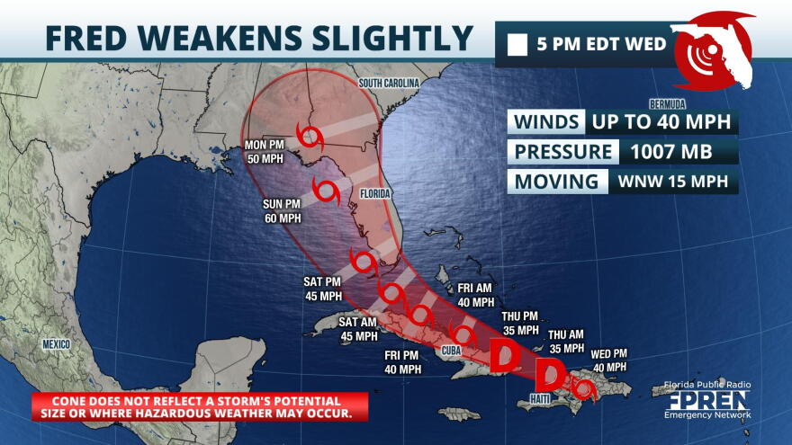 Tropical Storm Fred forecast path