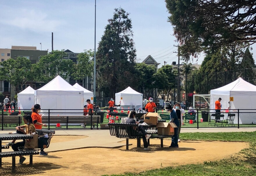 A project in San Francisco to estimate spread of the coronavirus in hard-hit neighborhoods has expanded testing to everyone over age 4 in a broad swath of the Mission District this week, including at a pop-up site at Garfield Square.