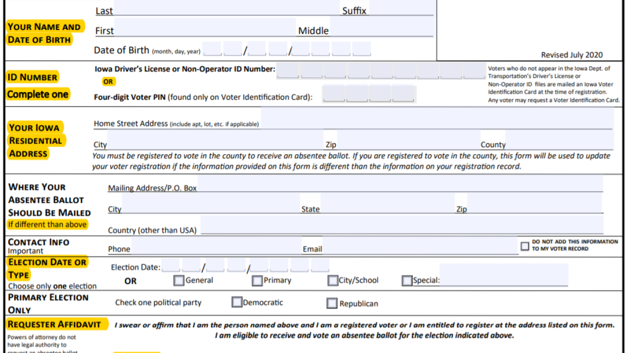 This is the State of Iowa's official absentee ballot request form.