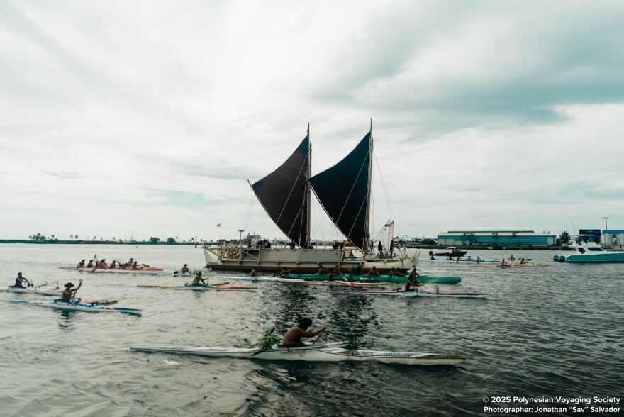 The Hōkūleʻa arrived in Papeʻetē on June 28, 2025.