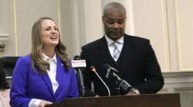 Freshmen Democratic Arkansas state Representatives Megan Godfrey of Springdale and Jay Richardson of Fort Smith give the party's response to Gov. Asa Hutchinson's State of the State address Tuesday.