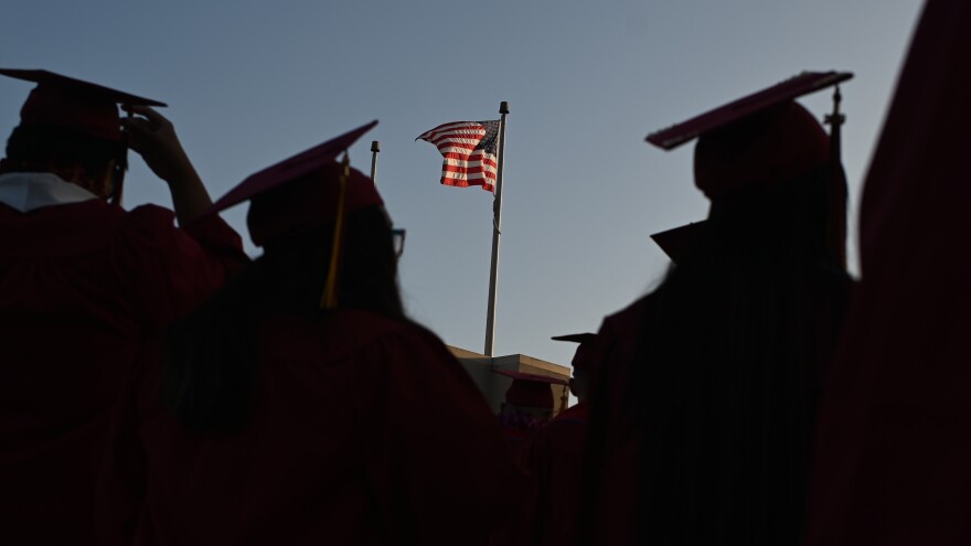 Students at Pasadena City College, in Pasadena, Calif.,  participate in a graduation ceremony in 2019.