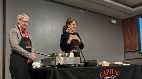 Sen. May and Caroline Barrett making eggs on